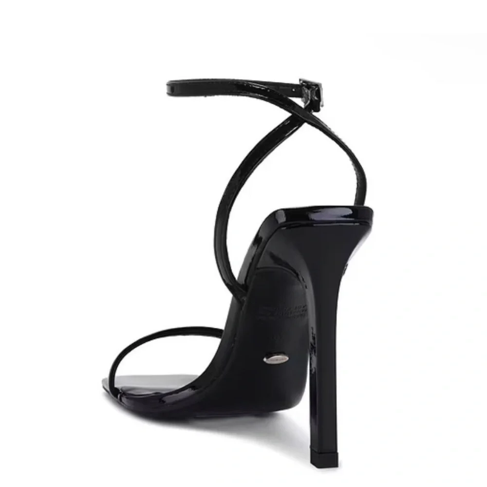 Tony Bianco Nadia Square Toe Black Patent Strappy Square Heels Sandals Size 9